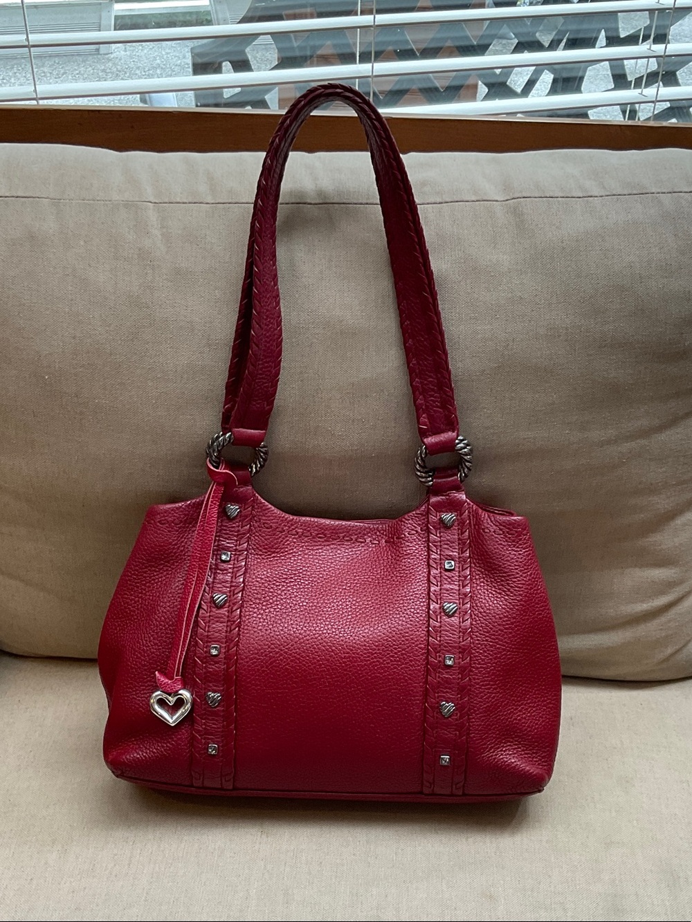 Brighton Red Leather Shoulder Bag with Heart Charm